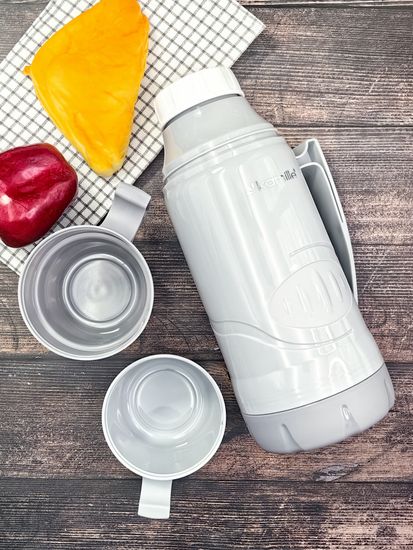 Термос 1 л. со стеклянной колбой Kamille KM 2031 пластиковый, 2 чашки