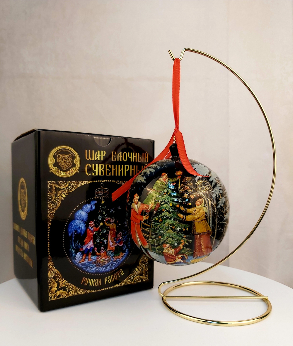 Шар новогодний "Рождество"  (круговая худ. роспись Палех) в коробке