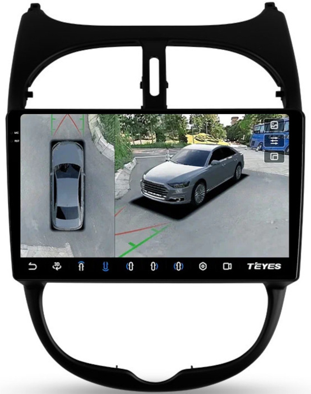 Магнитола для Peugeot 206 1998-2012 - Teyes CC3-2K-360 на Android 10, 2K QLED, 6Гб+128Гб, CarPlay, 4G SIM-слот, 4 камеры в комплекте