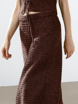 Massimo Dutti Юбка миди из смесового хлопка с кружевом кроше, баклажанный