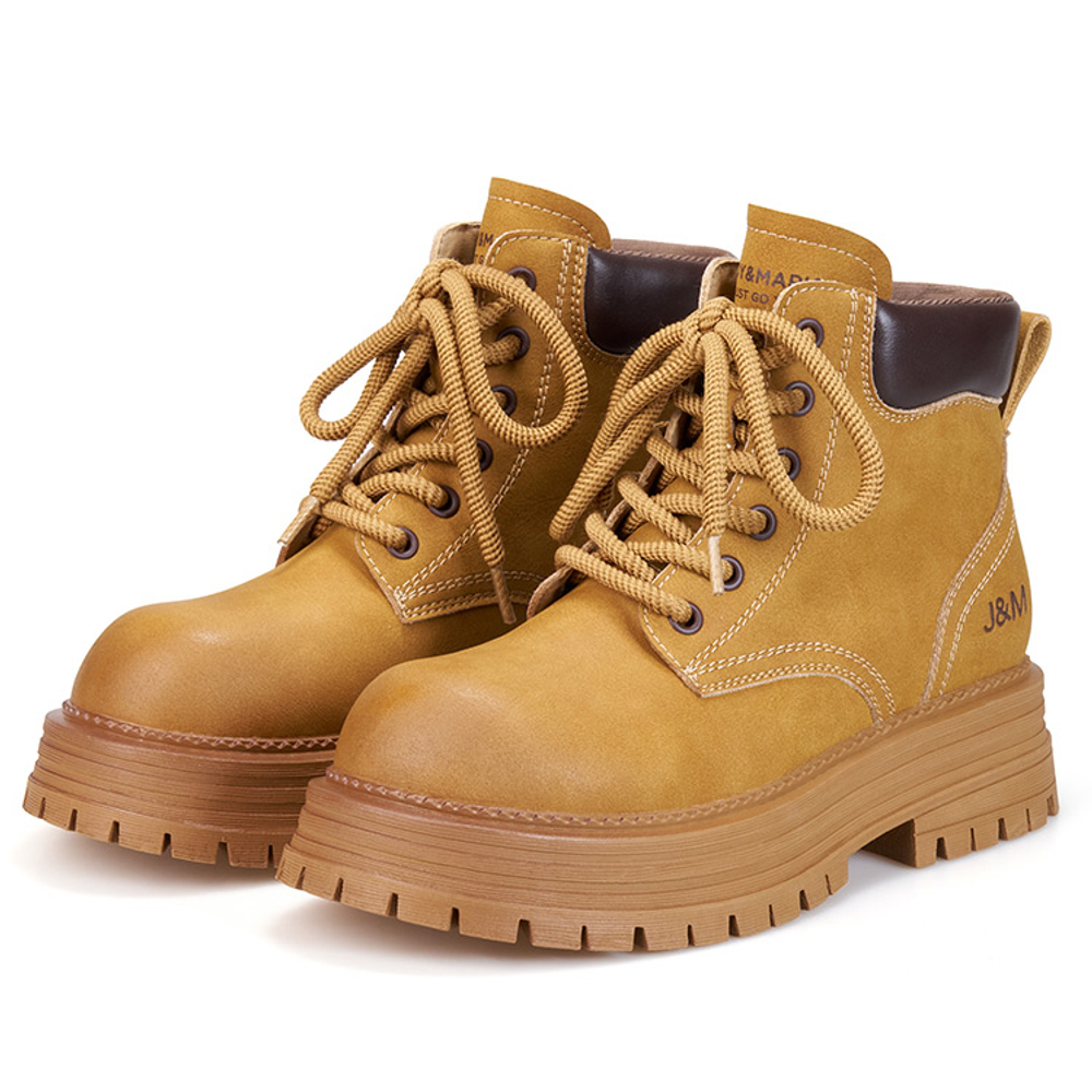 Joy&Mario Yellow Boots Cow Leather 18cm Combat Boots 4cm Women"s