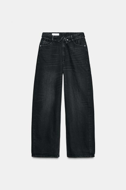 ZARA ДЖИНСЫ TRF СО СРЕДНЕЙ ПОСАДКОЙ И ОТВОРОТОМ НА ПОЯСЕ, ЧЕРНЫЙ