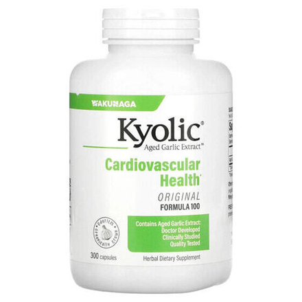 Чеснок Kyolic, Aged Garlic Extract, выдержанный экстракт чеснока, для сердечно-сосудистой системы, формула 100, 300 капсул