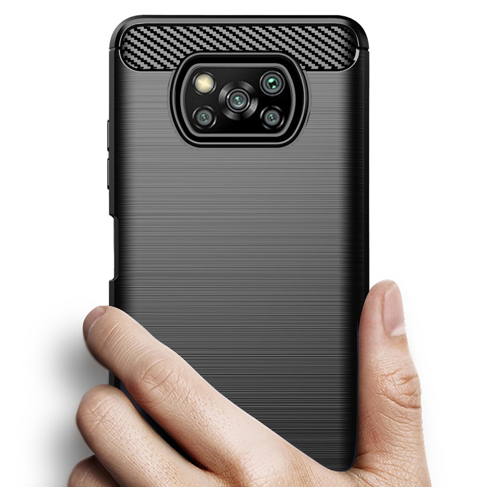 Чехол защитный черного цвета на Xiaomi Poco X3 NFC, серия Carbon от Caseport