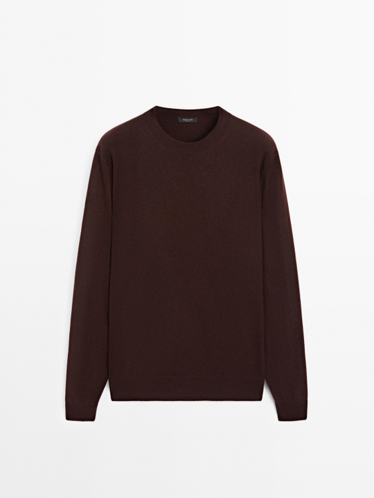 Massimo Dutti Свитер из смесовой шерсти с круглым вырезом, бордо