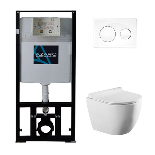 Комплект подвесной безободковый унитаз Azario Geno AZ-8010-1000+AZ-8200-0012+AZ-2196D с микролифтом + система инсталляции с кнопкой смыва белый глянцевый