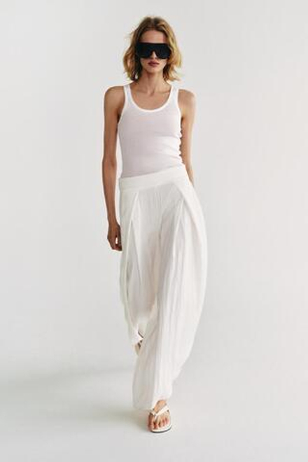 ZARA БРЮКИ С РАЗРЕЗАМИ — ZW COLLECTION, ЖЕЛТОВАТО-БЕЛЫЙ