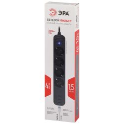 Сетевой фильтр ЭРА USF-4es-1,5m-3xUSBA-B с базовой защитой с заземлением с выключателем 4 розетки+3xUSBA 3,1A 1,5м 10А