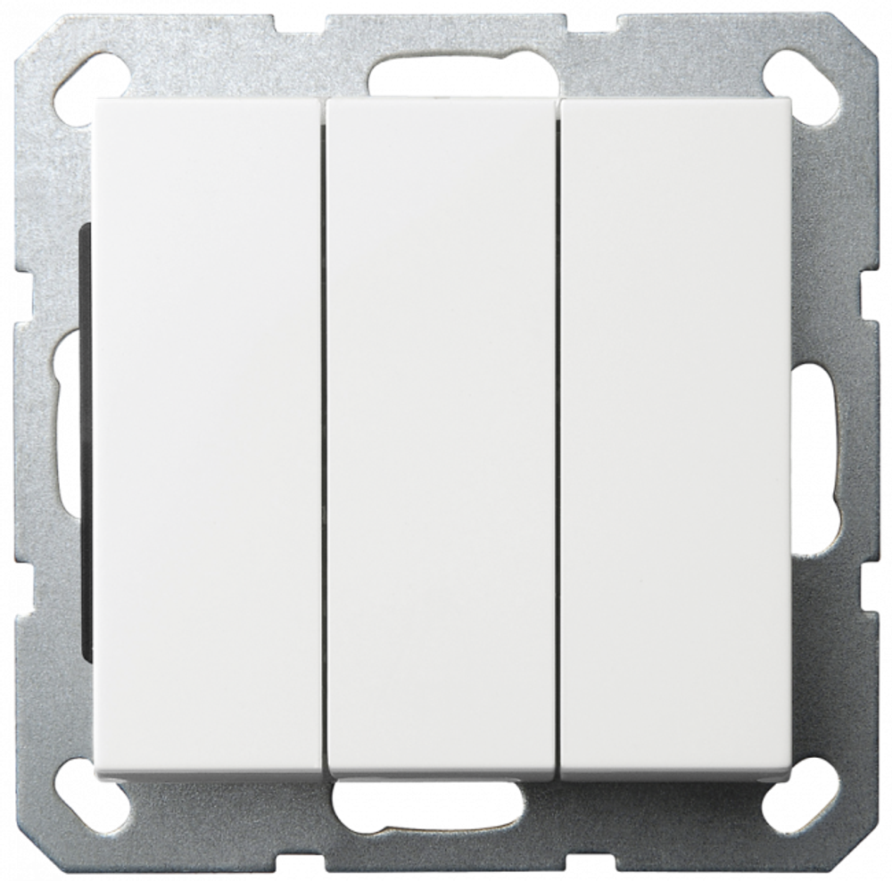 Выключатель трехклавишный 10A 250V~ с накладкой, цвет Белый глянцевый