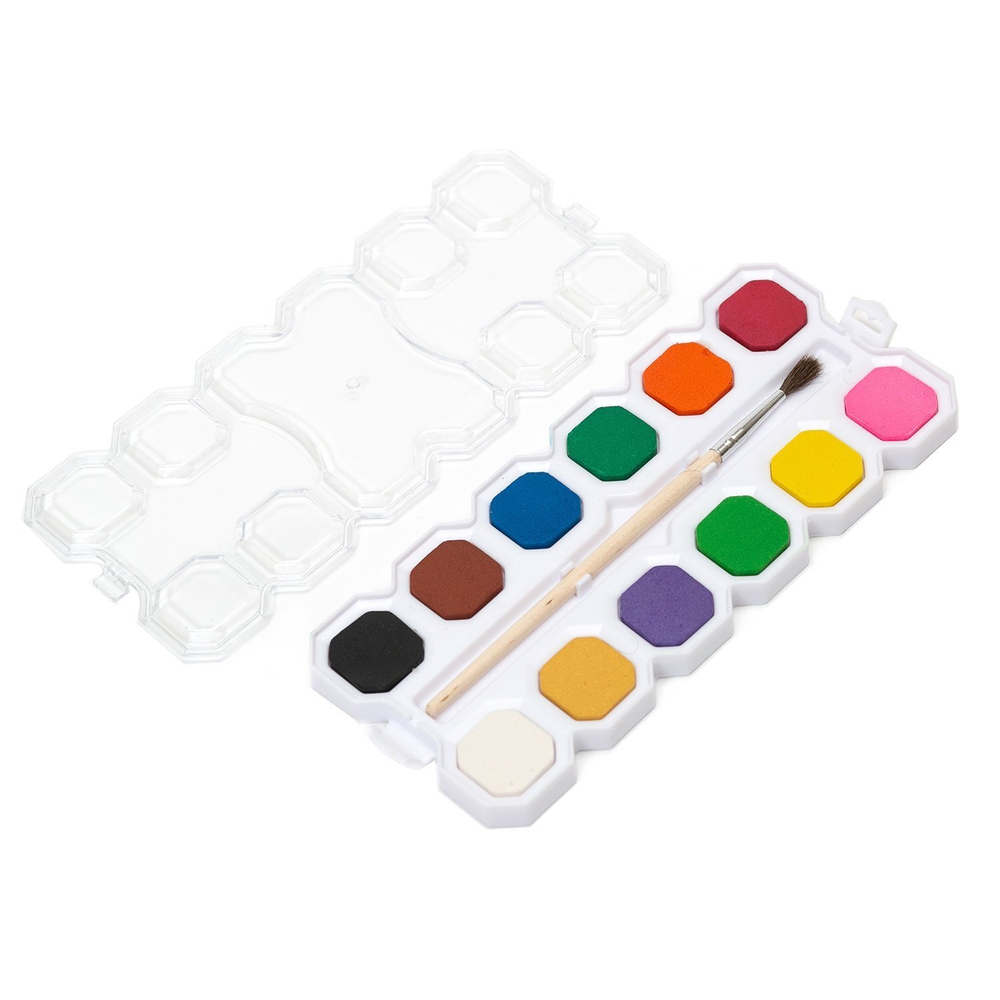 Акварель Yalong меловая, 12 цветов, с кистью, пластик. упаковка, "Watercolor"