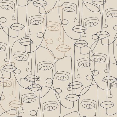 Рисунок одной линией лицо бежевый фон One line drawing face beige