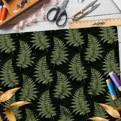 Ткань мембрана реалистичный папоротник на чёрном фоне