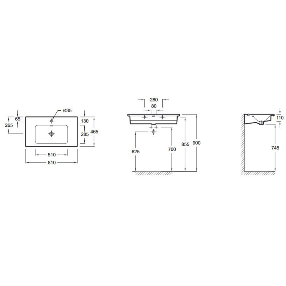 Раковина подвесная Jacob Delafon Vox 80х46см. EXAE112-Z-00 схема