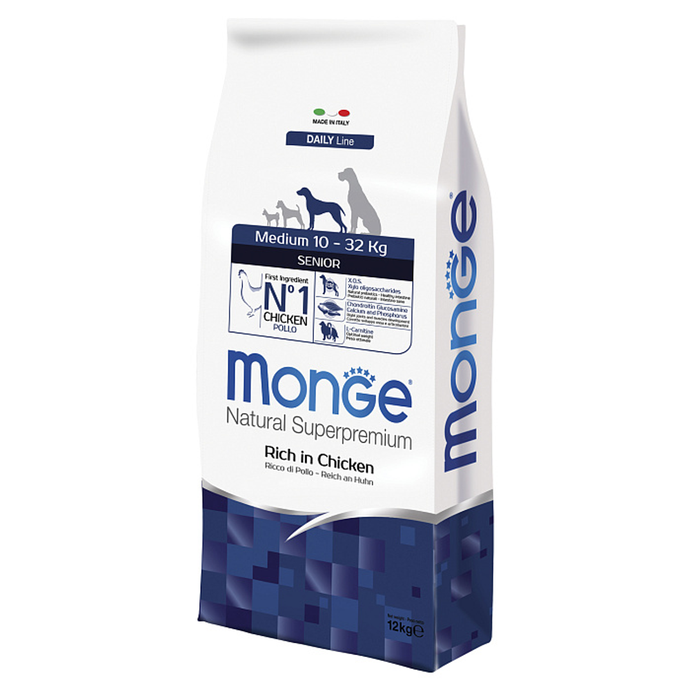 Сухой корм Monge Dog Daily Line Medium для пожилых собак средних пород, из курицы 12 кг