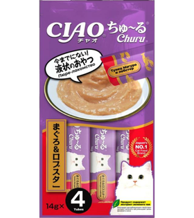 Inaba Ciao Лакомство-пюре для кошек Тунец Магуро и лобстер 14гр.*4шт.