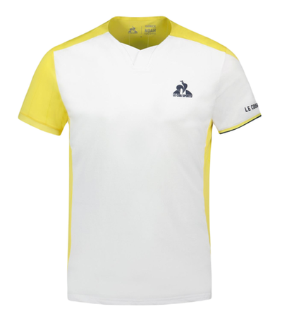 Мужская теннисная футболка Le Coq Sportif Tennis Pro T-Shirt SS 23 N°1 M - new optical white/jaune champion