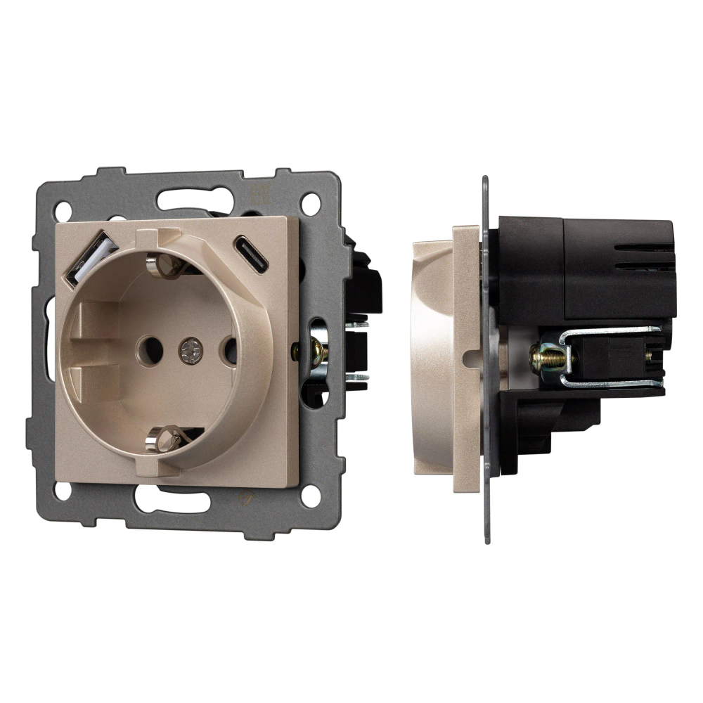 Механизм розетки с USB зарядкой SCT-MUAC-PL-GD-V (250V, 16A) (Arlight, -) 049832