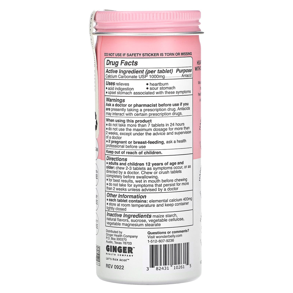 Wonderbelly, Antacid, клубничный молочный коктейль, 60 жевательных таблеток (1000 мг в каждой таблетке)