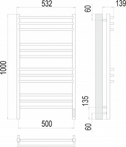 Полотенцесушитель Terminus Прато П12 500х1000 электро (sensor quick touch)