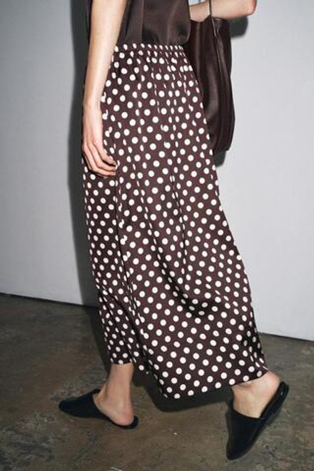ZARA ЮБКА МИДИ В ГОРОШЕК — ZW COLLECTION, ГРАНАТОВЫЙ