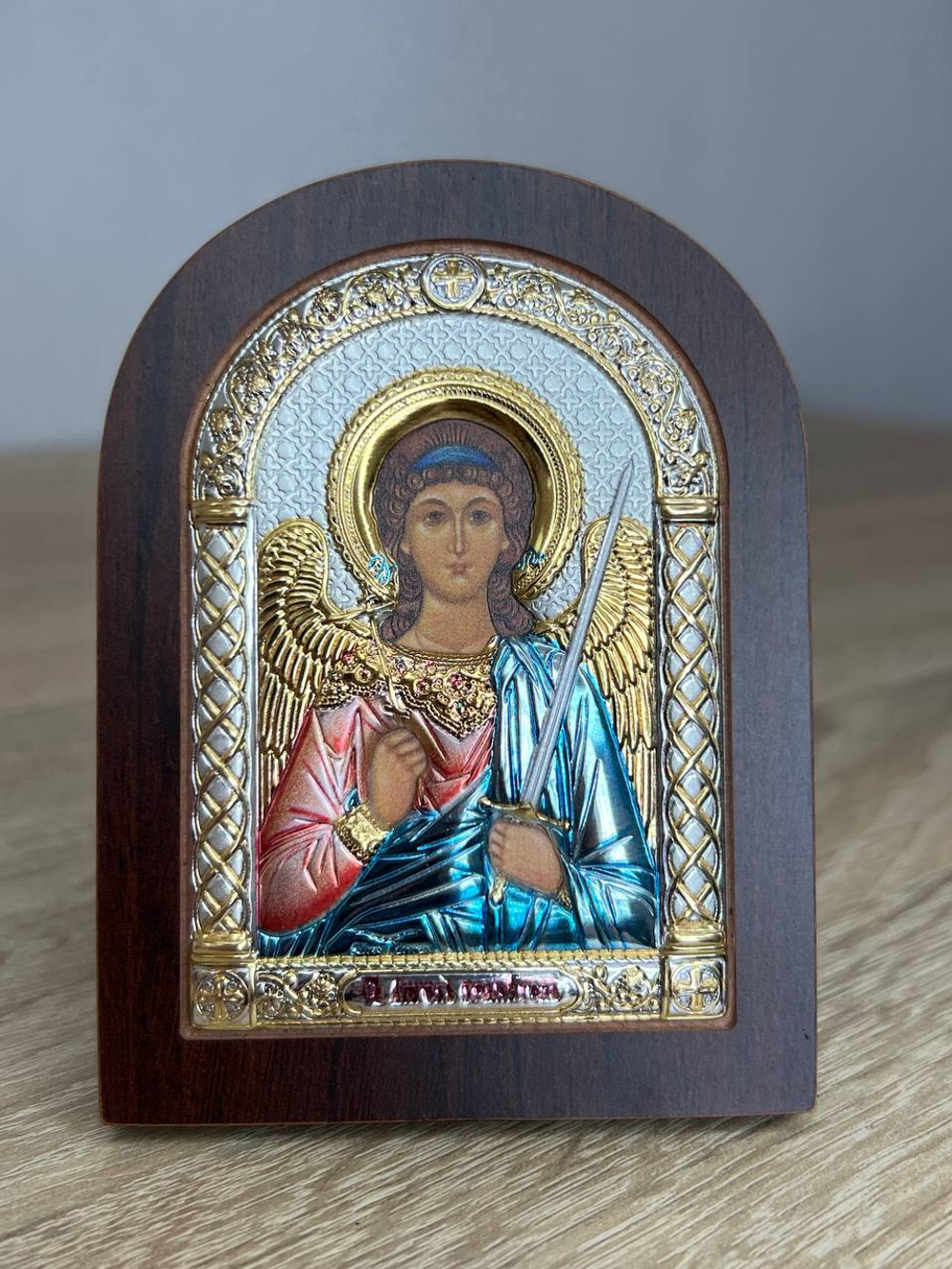 Ангел Хранитель, икона арочная, красное дерево, эмаль 86х112