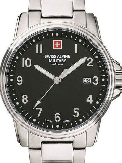 С браслетом Мужские наручные часы с серебряным браслетом Swiss Alpine Military 7011.1137 mens 40mm 10ATM