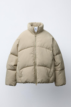 ZARA СТЕГАНАЯ КУРТКА, ПЕСОЧНЫЙ