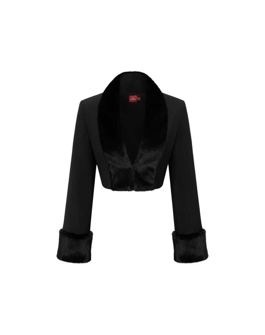 Пиджак с мехом черный, Черный