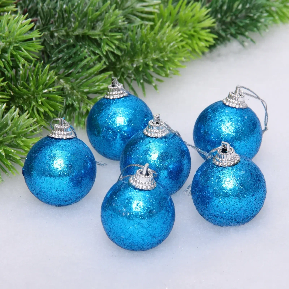 Новогодние шары 4 см (набор 6 шт) «Блестящее напыление», голубой