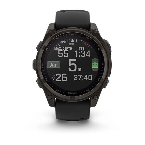 Умные часы Garmin Fenix 8, 47 мм, Solar, Sapphire Carbon Gray DLC Titanium with Black/Pebble Gray Silicone