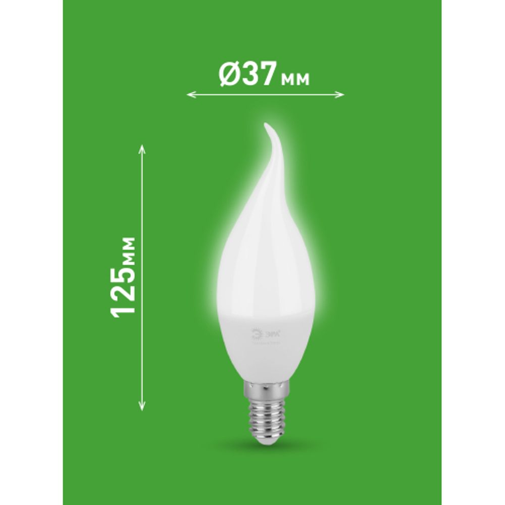 Лампа светодиодная ЭРА GREEN LINE LED BXS-10W-840-E14 GL 10Вт свеча на ветру яркий белый свет E14 | Лампы cветодиодные Свеча (B/C)