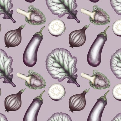 Фиолетовые овощи на сиреневом фоне