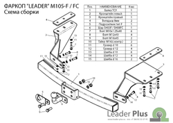 Фаркоп(прицепное) Лидер-Плюс для MITSUBISHI OUTLANDER XL (CW0) 2007-2012(паспорт и сертификат в комплекте)(без электрики)M105-F