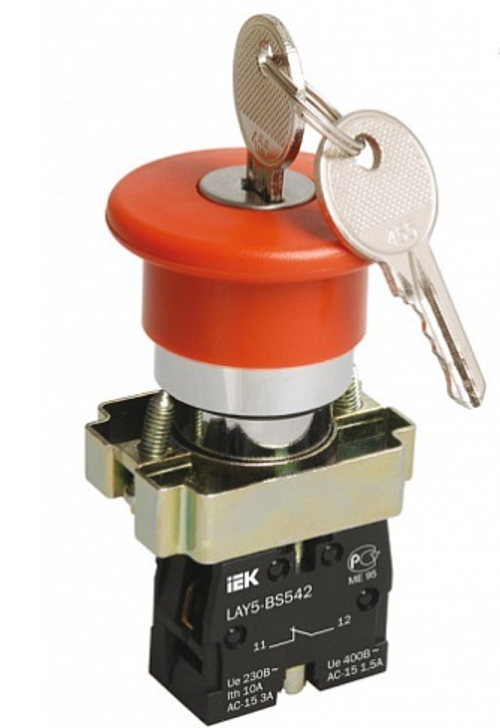 Кнопка управления "Грибок" 22 мм с ключом красная ИЭК