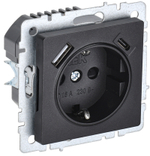 BRITE Розетка 1-местная с заземлением с защитными шторками 16А с USB A+C 18Вт РЮш11-1-БрЧ черный IEK