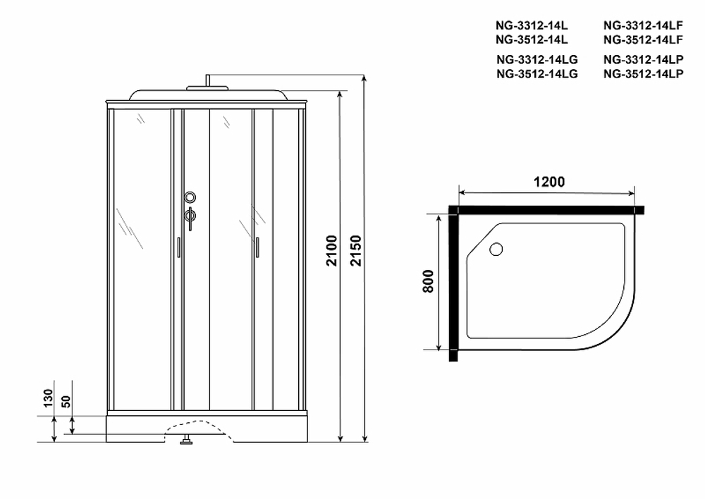 Душевая кабина Niagara Classic 120x80 L NG-3312-14LP без гидромассажа