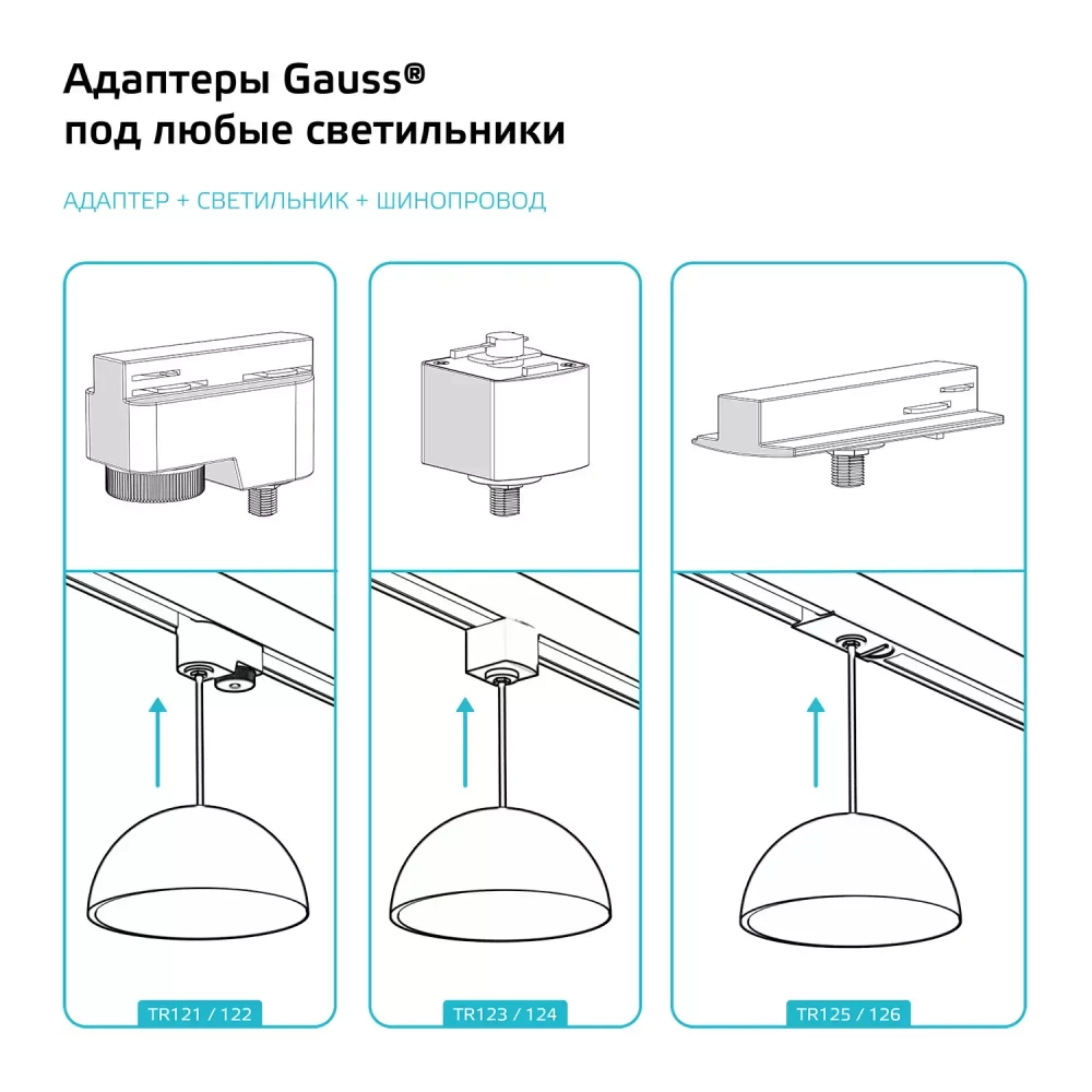Адаптер Gauss универсальный для подключения светильника к трековой системе белый 1/50