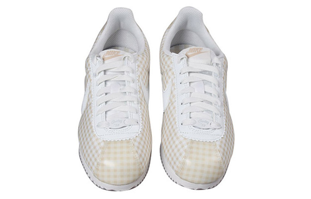 Nike Cortez QS comfortable sports non-slip lightweight low-cut casual running shoes women's white and brown stitching plaid