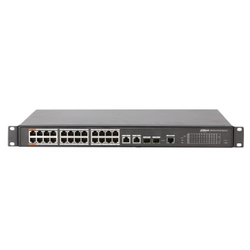 DAHUA DH-PFS4226-24ET-240 24-портовый управляемый коммутатор с РоЕ, уровень L2, 24xRJ45 100Mb PoE, 2хКомбо SFP/RJ45 1Gb uplink, суммарно 240Вт, коммутация 8.8 Гбит/с, MAC-таблица 4К