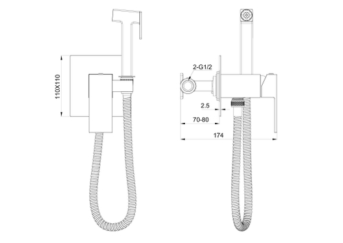 Смеситель с гигиеническим душем встраиваемый WONZON & WOGHAND CUBE, Хром (WW-88829016-CR)