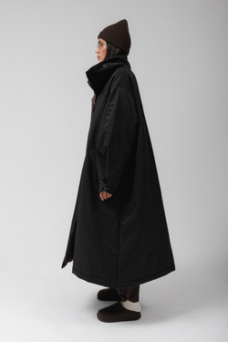 Плащ MAXI DOUBLE утепленный (черный/шоколад)