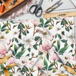 Ткань футер 2-х нитка пышные бело-розовые цветы