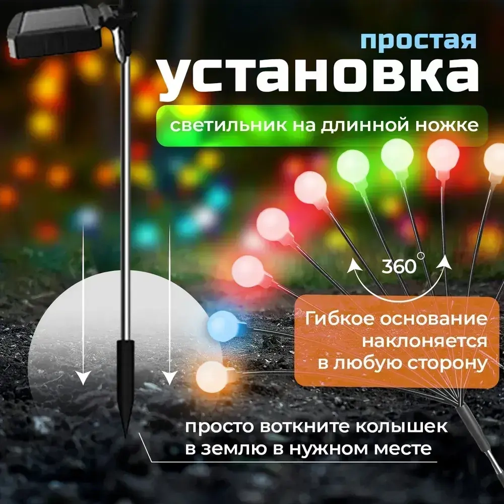 Светильник на солнечной батарее "СВЕТЛЯЧОК" / Садовый фонарь уличный Разноцветное свечение / 2 штуки