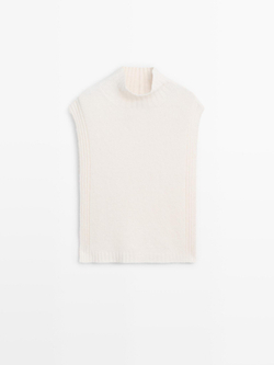 Massimo Dutti Накидка без рукавов с высоким воротником, натуральный/кремовый