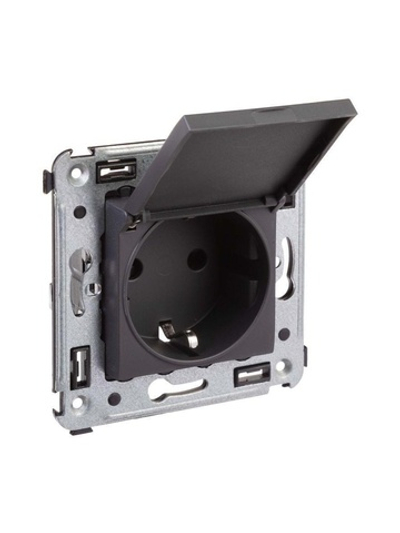 Розетка 1-м СП 2мод. Avanti "Черный матовый" 16А 2P+E защ. шторки с крышкой механизм черн. DKC 4412013