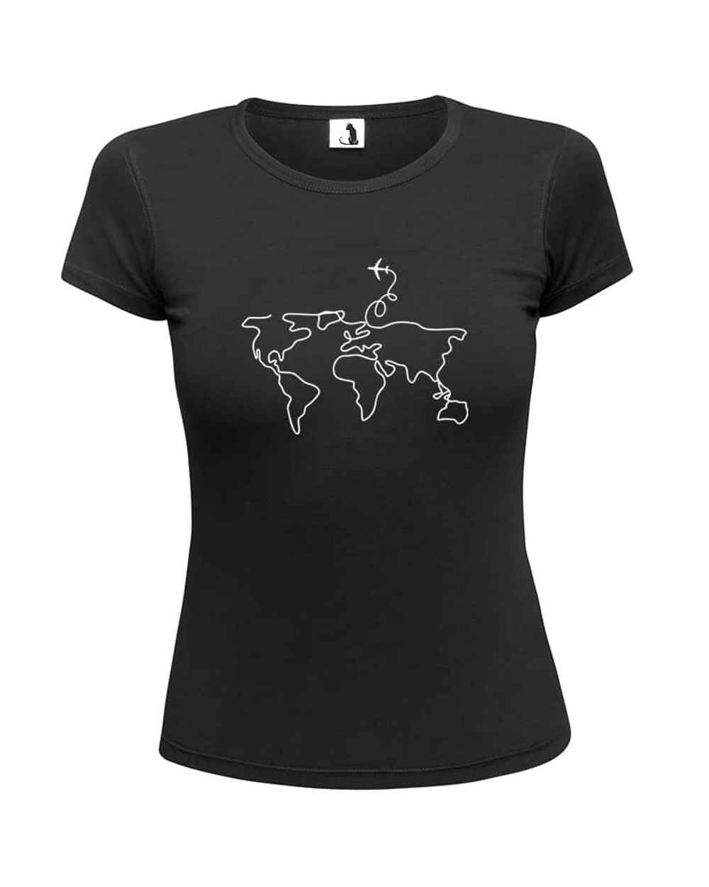 Футболка с самолетом Карта мира женская черная