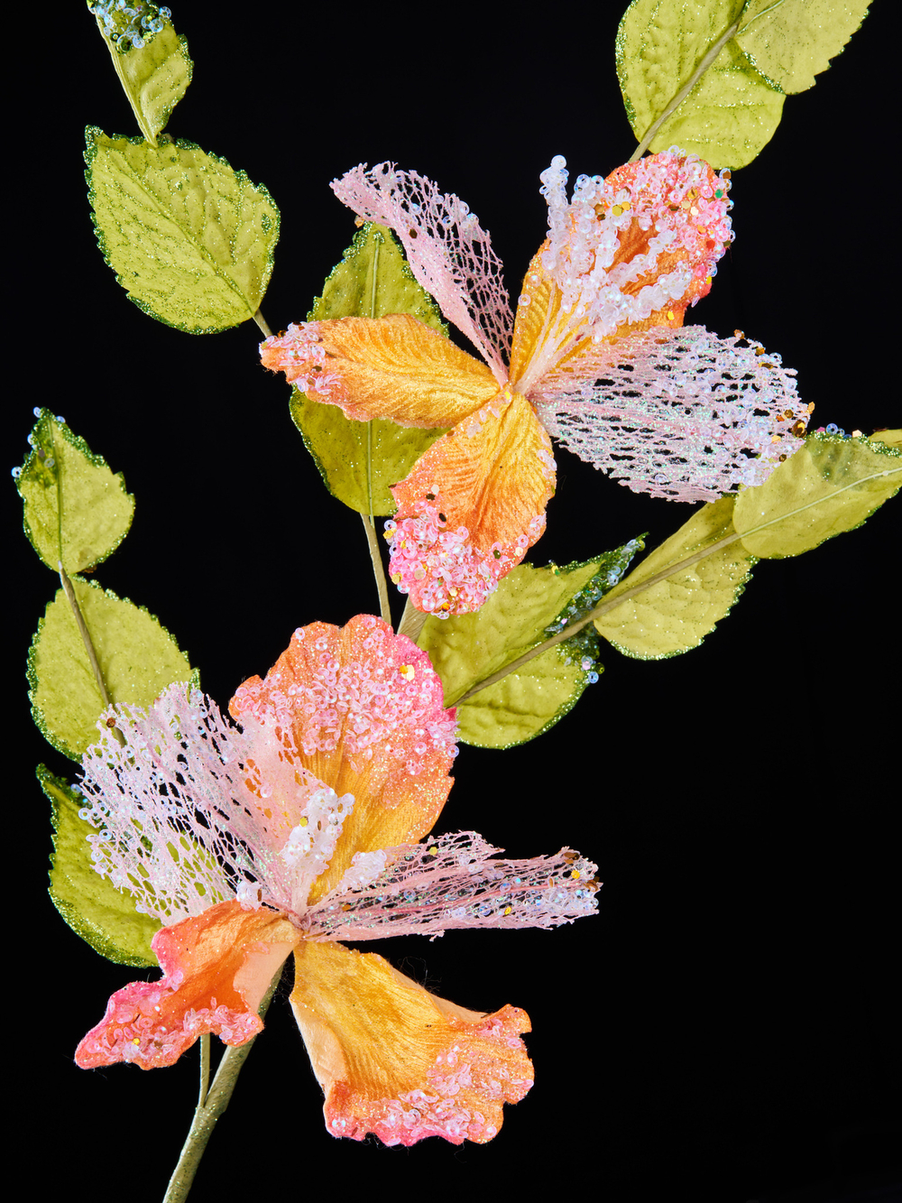 Веточка гибискуса 18х81см ChristmasDeLuxe розово-оранжевая