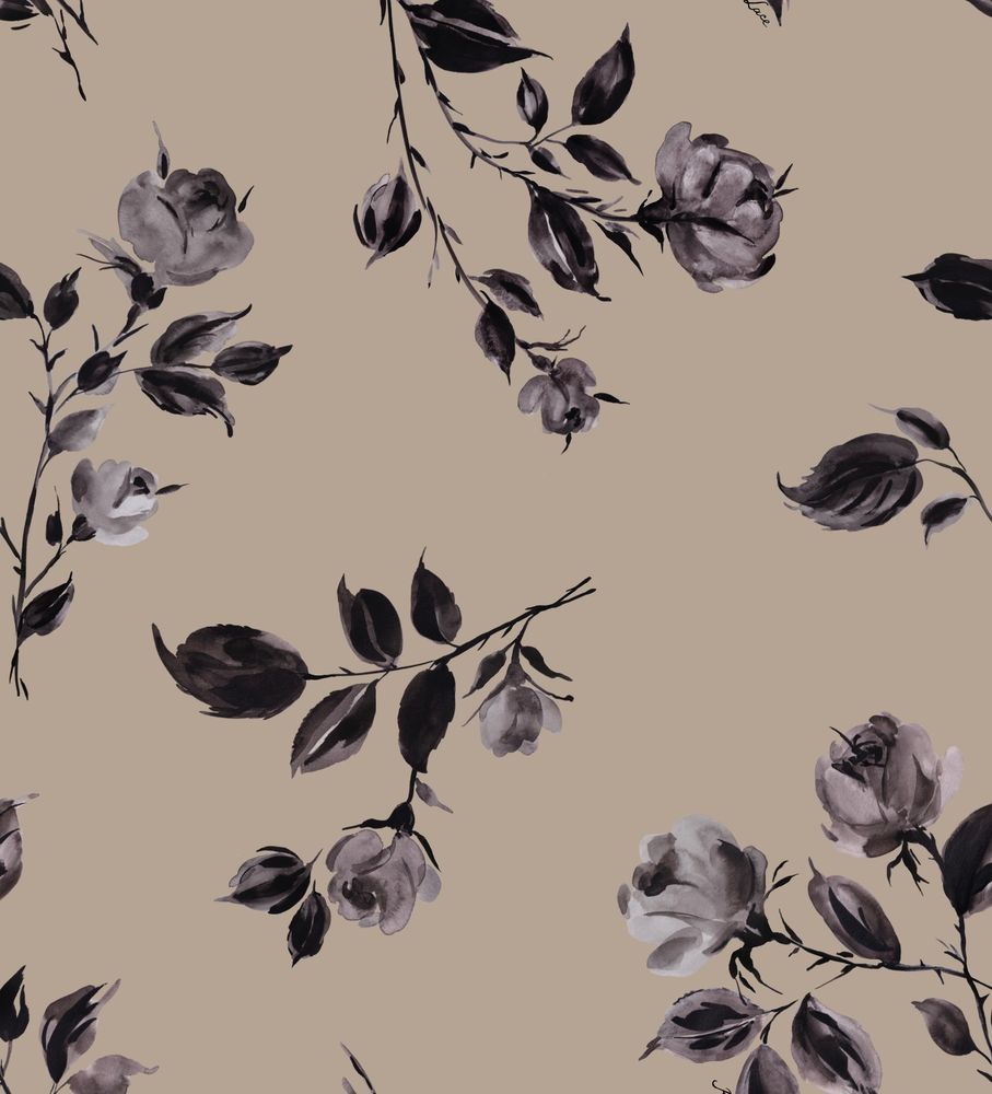 Jasmine maxi, платье макси из бежевого атласа со средним цветочным принтом