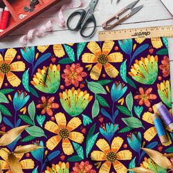 Ткань блэкаут пастельные яркие цветы на фиолетовом фоне