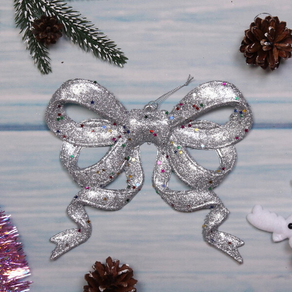 Украшение новогоднее «Бант сияющий» 17*18 см, Серебро